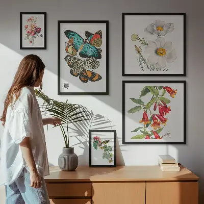 Framed photo set Flowers butterflies birds vintage decorations