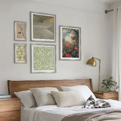 Set of 5 wall art pieces Flowers birds natural motifs