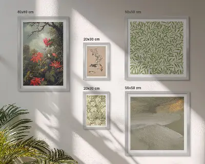 Set of 5 wall art pieces Flowers birds natural motifs