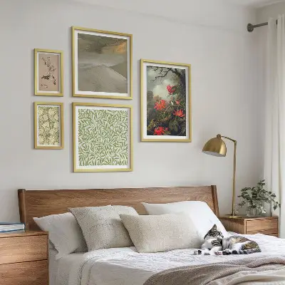 Set of 5 wall art pieces Flowers birds natural motifs