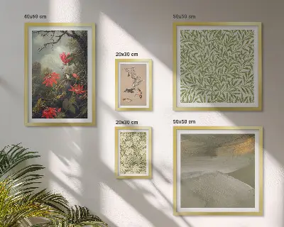 Set of 5 wall art pieces Flowers birds natural motifs