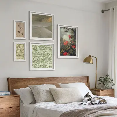 Set of 5 wall art pieces with floral and bird motifs