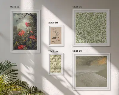 Set of 5 wall art pieces Flowers birds natural motifs