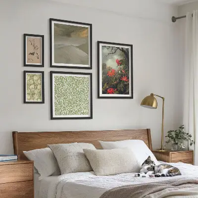 Set of 5 wall art pieces Flowers birds natural motifs