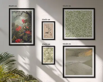 Set of 5 wall art pieces Flowers birds natural motifs