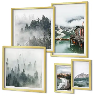 Set of 5 wall art pieces Mountain landscapes, cottages, water
