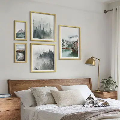 Set of 5 wall art pieces Mountain landscapes, cottages, water