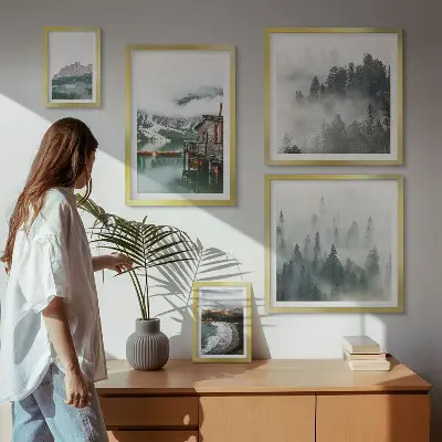 Set of 5 wall art pieces Mountain landscapes, cottages, water