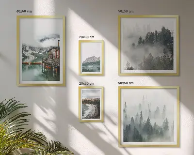 Set of 5 wall art pieces Mountain landscapes, cottages, water