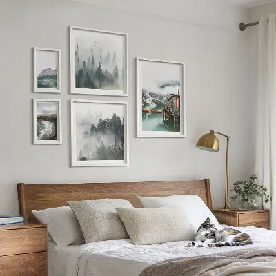 Set of 5 wall art pieces Mountain landscapes, cottages, water