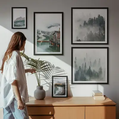 Set of 5 wall art pieces Mountain landscapes, cottages, water