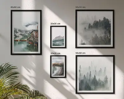 Set of 5 wall art pieces Mountain landscapes, cottages, water