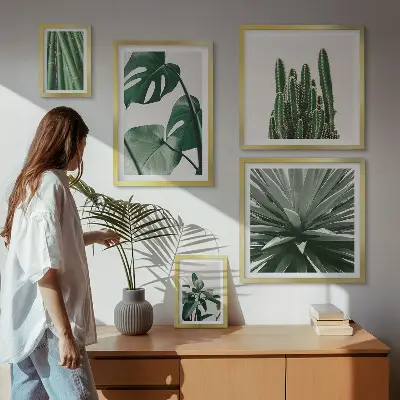 Set of 5 wall art pieces Green tropical indoor plants