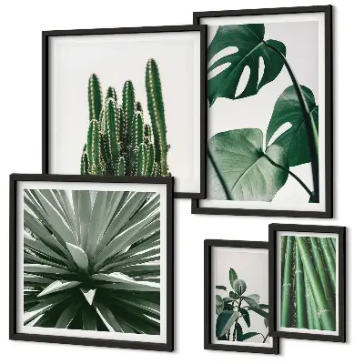 Set of 5 wall art pieces Green tropical indoor plants