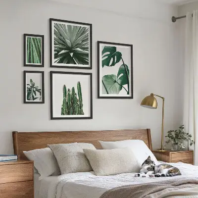 Set of 5 wall art pieces Green tropical indoor plants