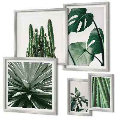 Set of 5 wall art pieces Green tropical indoor plants