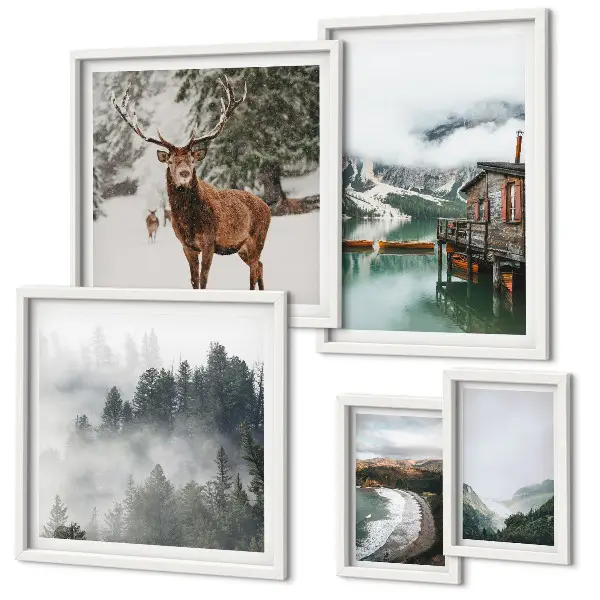 Set of 5 wall art pieces Nature wildlife mountains