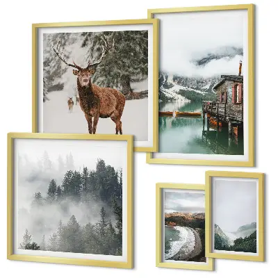 Set of 5 wall art pieces Nature wildlife mountains