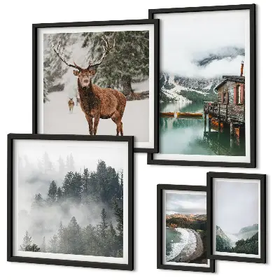 Set of 5 wall art pieces Nature wildlife mountains