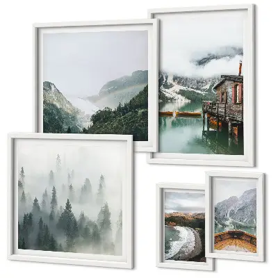 Framed photo set Mountain landscapes, houses, water