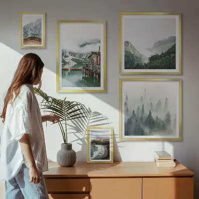 Framed photo set Mountain landscapes, houses, water