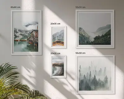 Framed photo set Mountain landscapes, houses, water