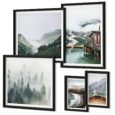 Framed photo set Mountain landscapes, houses, water