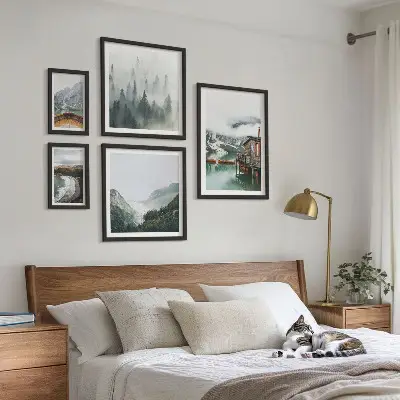 Framed photo set Mountain landscapes, houses, water
