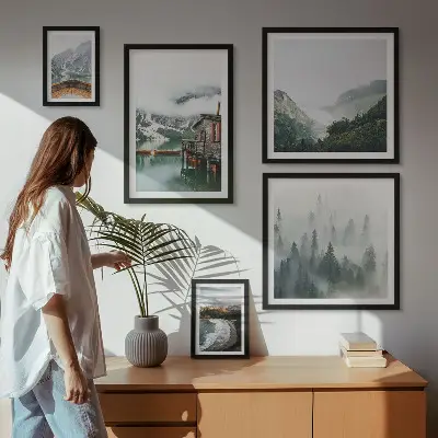 Framed photo set Mountain landscapes, houses, water
