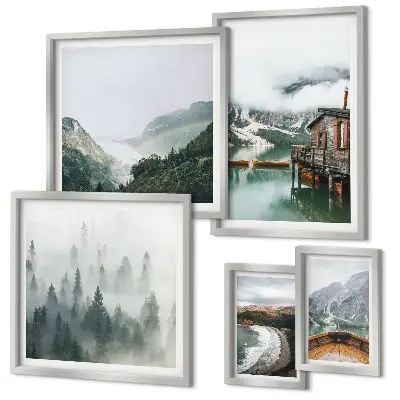 Framed photo set Mountain landscapes, houses, water