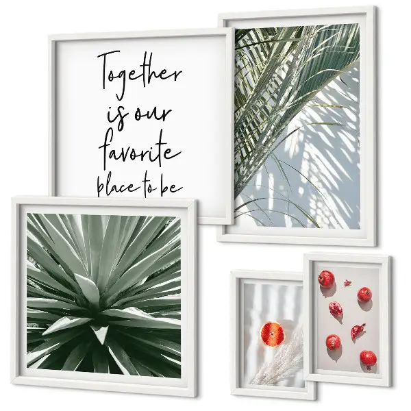 Set of 5 wall art pieces Boho style, plants, fruits, tropics