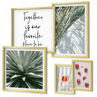 Set of 5 wall art pieces Boho style, plants, fruits, tropics
