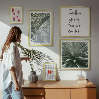 Set of 5 wall art pieces featuring boho style plants, fruits, and tropical designs