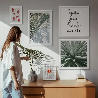 Set of 5 wall art pieces Boho style, plants, fruits, tropics