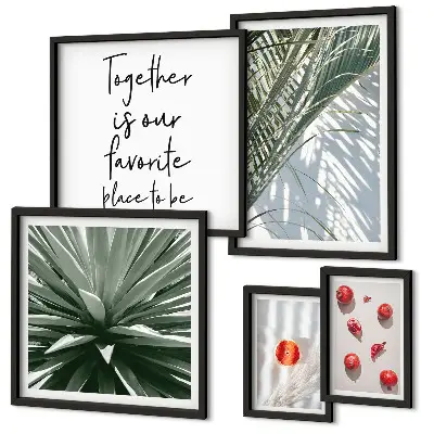 Set of 5 wall art pieces Boho style, plants, fruits, tropics