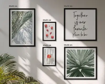 Set of 5 wall art pieces featuring boho style plants, fruits, and tropical designs