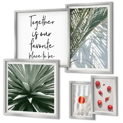 Set of 5 wall art pieces featuring boho style plants, fruits, and tropical designs