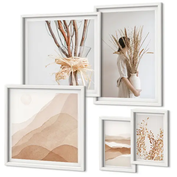 Gallery wall set stylish boho plants and landscapes