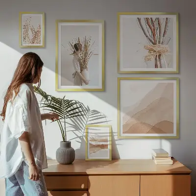 Gallery wall set stylish boho plants and landscapes