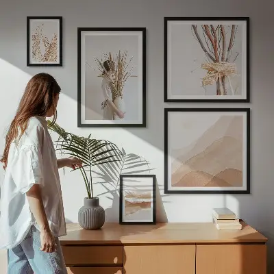 Gallery wall set stylish boho plants and landscapes