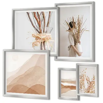 Gallery wall set stylish boho plants and landscapes