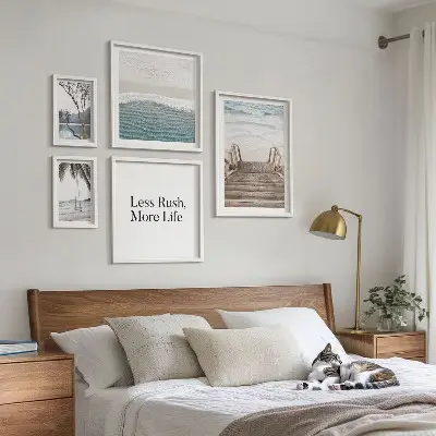 Framed photo set coastal scene with sea views