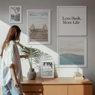 Framed photo set coastal scene with sea views