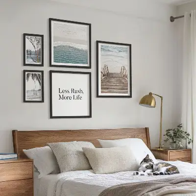 Framed photo set coastal scene with sea views