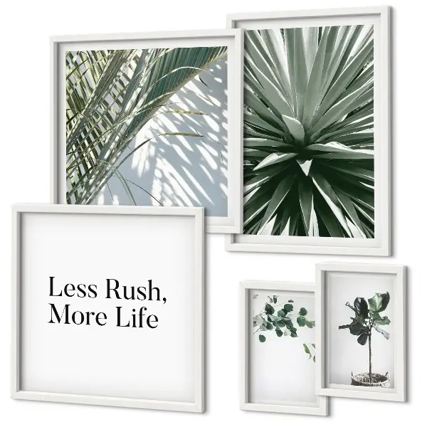 Set of 5 wall art pieces Green leaves modern decorations
