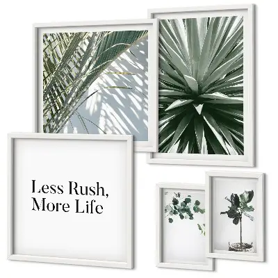 Set of 5 wall art pieces Green leaves modern decorations