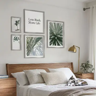 Set of 5 wall art pieces Green leaves modern decorations