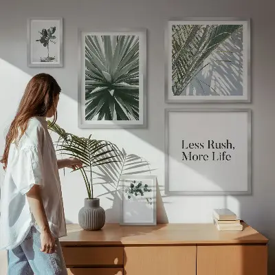 Set of 5 wall art pieces Green leaves modern decorations