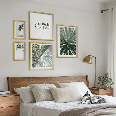 Set of 5 wall art pieces modern green leaves decorations