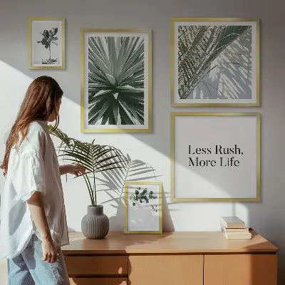 Set of 5 wall art pieces Green leaves modern decorations